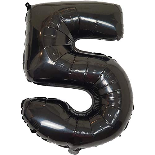 DIWULI Luftballon 5 Geburtstag XL Schwarz - Folienballon 5, Zahl 5 Ballon 5 Jahre, Geburtstagsdeko 5. Geburtstag Party-Deko Junge Mädchen, Zahlen-Ballon Groß Dekoration, Zahlen-Luftballon Nummer von DIWULI