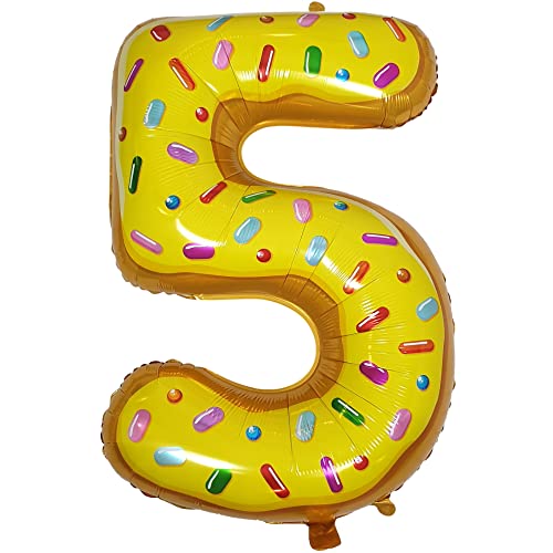 DIWULI Luftballon 5 Geburtstag XL Sweet Donut - Folienballon 5, Zahl 5 Ballon 5 Jahre, Geburtstagsdeko 5. Geburtstag Party-Deko Junge Mädchen, Zahlen-Ballon Dekoration, Zahlen-Luftballon Groß von DIWULI