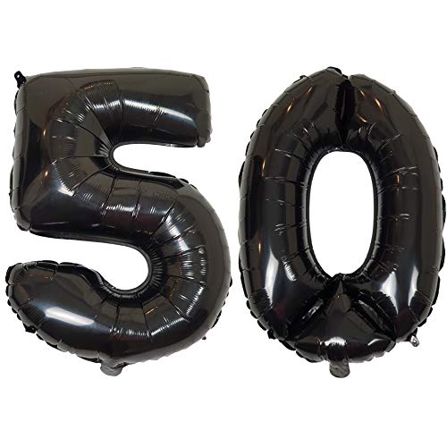 DIWULI, XL Zahlen-Ballons, Zahl 50, Schwarze Luftballons, Zahlenluftballons schwarz, Folien-Luftballons Nummer Nr Jahre, Folien-Ballons 50. Geburtstag, Hochzeit, Party, Dekoration, Geschenk-Deko von DIWULI