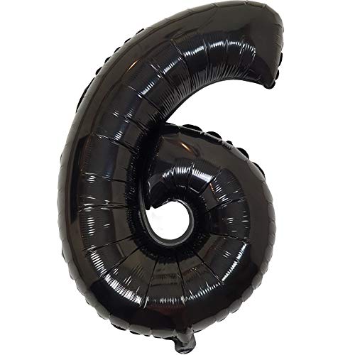 DIWULI Luftballon 6 Geburtstag XL Schwarz - Folienballon 6, Zahl 6 Ballon 6 Jahre, Geburtstagsdeko 6. Geburtstag Party-Deko Junge Mädchen, Zahlen-Ballon Groß Dekoration, Zahlen-Luftballon Nummer von DIWULI