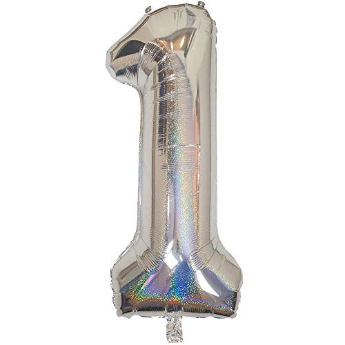 DIWULI Luftballon 1 Geburtstag XXL Silber Glitzer Zahl 1 von DIWULI