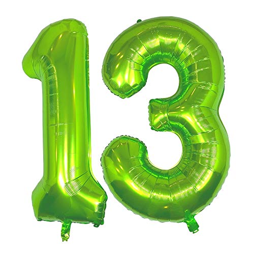 DIWULI Luftballon 13 Geburtstag XXL Grün - Folienballon 13, Zahl 13 Ballon 13 Jahre, Geburtstagsdeko 13. Geburtstag Helium Party-Deko Junge Mädchen, Zahlen-Ballon Dekoration, Zahlen-Luftballon Groß von DIWULI