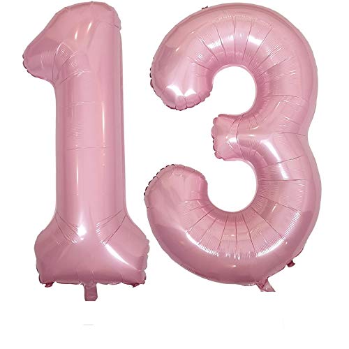 DIWULI Luftballon 13 Geburtstag XXL Rosa - Folienballon 13, Zahl 13 Ballon 13 Jahre, Geburtstagsdeko 13. Geburtstag Helium Party-Deko Junge Mädchen, Zahlen-Ballon Dekoration, Zahlen-Luftballon Groß von DIWULI