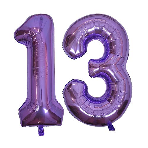 DIWULI Luftballon 13 Geburtstag XXL Lila - Folienballon 13, Zahl 13 Ballon 13 Jahre, Geburtstagsdeko 13. Geburtstag Helium Party-Deko Junge Mädchen, Zahlen-Ballon Dekoration, Zahlen-Luftballon Groß von DIWULI
