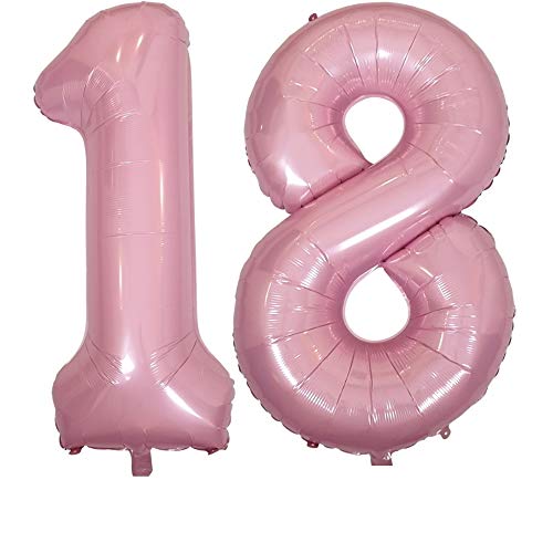 DIWULI Luftballon 18 Geburtstag XXL Rosa - Folienballon 18, Zahl 18 Ballon 18 Jahre, Geburtstagsdeko 18. Geburtstag Helium Party-Deko Junge Mädchen, Zahlen-Ballon Dekoration, Zahlen-Luftballon Groß von DIWULI