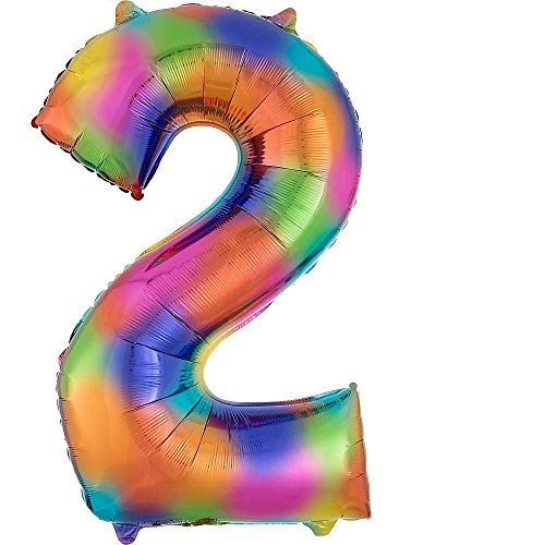 DIWULI, gigantische XXL Zahlen-Ballons, Zahl 2, Crazy Rainbow Luftballons, Zahlenluftballons Regenbogen, Folien-Luftballons Nummer Nr Jahre, Folien-Ballons für 2. Geburtstag, Party-Deko, Dekoration von DIWULI