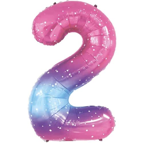 DIWULI, gigantische XXL Zahlen-Ballons, Zahl 2, Sterne rosa-blau Gradient Luftballons, Zahlenluftballons, Folien-Luftballons Nummer Nr Jahre, Folien-Ballons für 2. Geburtstag, Party-Deko, Dekoration von DIWULI