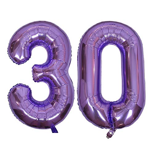 DIWULI, gigantische XXL Zahlen-Ballons, Zahl 30, lila Luftballons, Zahlenluftballons lila, Folien-Luftballons groß Nummer Nr Jahre, Folien-Ballons 30. Geburtstag, Party-Deko, Dekoration, Geschenk-Deko von DIWULI