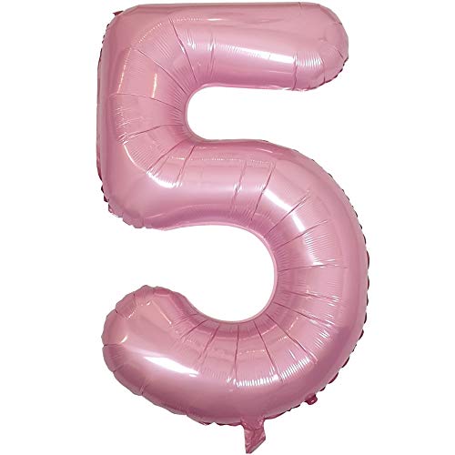 DIWULI Luftballon 5 Geburtstag XXL Rosa - Folienballon 5, Zahl 5 Ballon 5 Jahre, Geburtstagsdeko 5. Geburtstag Helium Party-Deko Junge Mädchen, Zahlen-Ballon Dekoration, Zahlen-Luftballon Groß von DIWULI
