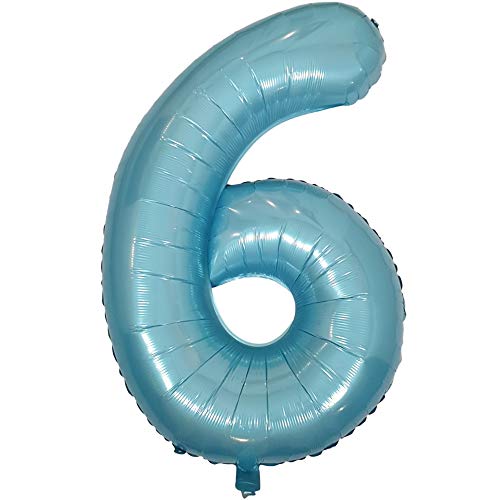 DIWULI Luftballon 6 Geburtstag XXL Blau - Folienballon 6, Zahl 6 Ballon 6 Jahre, Geburtstagsdeko 6. Geburtstag Helium Party-Deko Junge Mädchen, Zahlen-Ballon Dekoration, Zahlen-Luftballon Groß von DIWULI