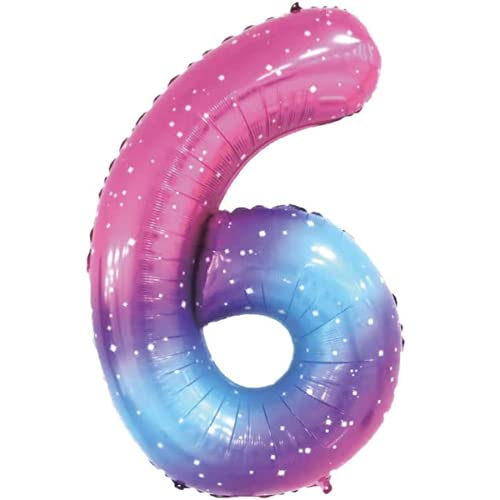 DIWULI, gigantische XXL Zahlen-Ballons, Zahl 6, Sterne rosa-blau Gradient Luftballons, Zahlenluftballons, Folien-Luftballons Nummer Nr Jahre, Folien-Ballons für 6. Geburtstag, Party-Deko, Dekoration von DIWULI