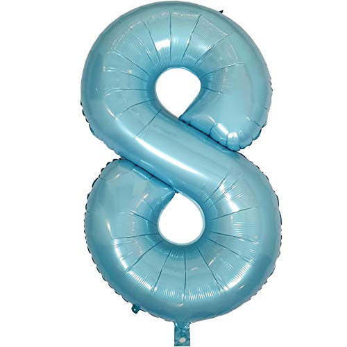 DIWULI, gigantische XXL Zahlen-Ballons, Zahl 8, Pearl Blue Luftballons, Zahlenluftballons Pastell blau, Folien-Luftballons Nummer Nr Jahre, Folien-Ballons für 8. Geburtstag, Party-Deko, Dekoration von DIWULI