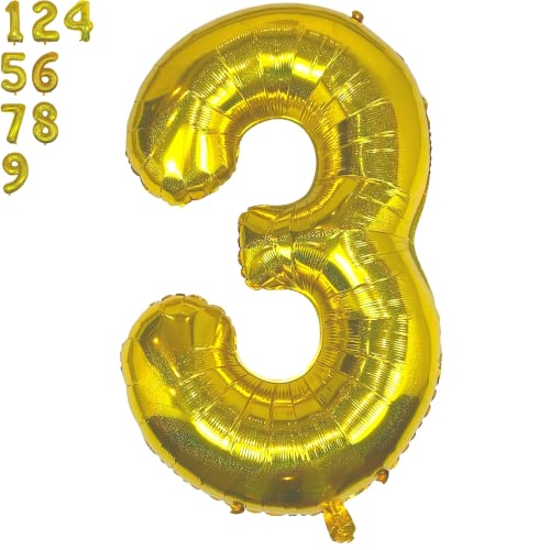 DIWULI gigantische Glitzer XXL Zahlen-Ballons, Zahl 3, Sparkling Gold Luftballons, Zahlenluftballons, Folien-Luftballons Nummer Nr Jahre, Folien-Ballons 3. Geburtstag, Party-Deko, Dekoration von DIWULI