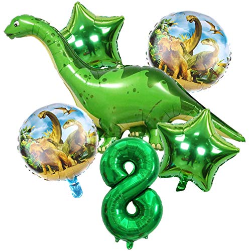 DIWULI Dino Geburtstag Deko 8 Jahre - Dino Deko Kindergeburtstag 8 Jahre, Zahlen-Ballon Zahl 8 Luftballon grün, Dino Luftballon Set groß Dekoration Junge, Dino Ballon, Dinosaurier Geburtstag Deko von DIWULI