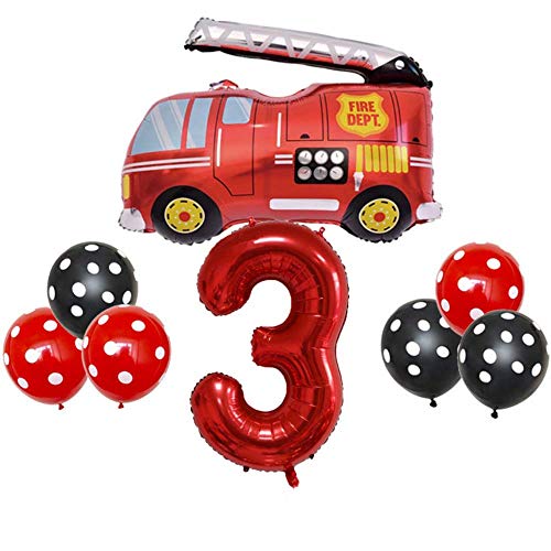 DIWULI, großes Feuerwehr Luftballon Set, XXL Zahl 3 Zahlen-Ballon rot 3. Kinder-Geburtstag Junge, Motto-Party Dekoration, Folien-Luftballon Folien-Ballon Latex-Ballon, Feuerwehrmann tatü-tata, Jahre von DIWULI