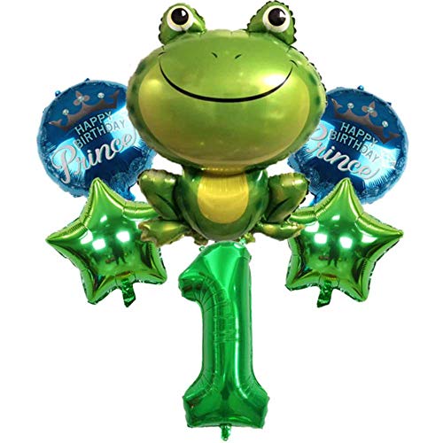 DIWULI großes Frosch-Prinz Luftballon Set, XL Zahl 1 Zahlen-Ballon Grün, Kröte Folien-Ballon, Happy Birthday Prince, 1. Kinder-Geburtstag Junge, Motto-Party, Dekoration, Folien-Luftballon, Krone von DIWULI