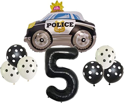 DIWULI Polizei Geburtstag Deko 5 Jahre - Polizei Kindergeburtstag Ballons, Zahlen-Ballon Zahl 5 Luftballon, Polizei Geburtstag, Polizei Deko Kindergeburtstag Junge Party, Polizei Ballon Folienballon von DIWULI