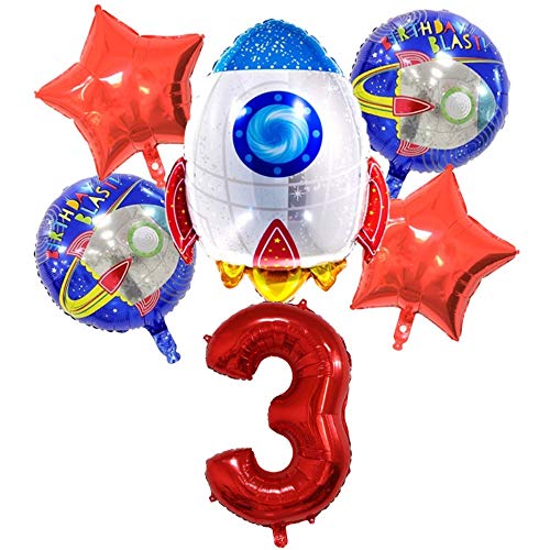 DIWULI Weltraum Kindergeburtstag 3 Jahre Ballon Set - Weltraum Deko Ballons, Zahlen-Ballon Zahl 3 Luftballon rot, Astronauten Kindergeburtstag, Geburtstagsdeko Jungen Weltall Deko, Astronauten Party von DIWULI