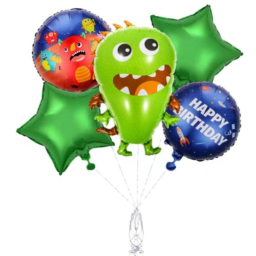 DIWULI Alien Monster Ballon-Set grün, Monster-Party Grusel-Party Folien-Luftballons, Happy Birthday Folien-Ballon Kinder-Geburtstag Mädchen Junge, Motto-Party, Party-Deko, Dekoration, Geschenk-Deko von DIWULI