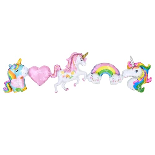 DIWULI Ballon-Kette Einhorn, Folien-Ballon Ballon-Girlande, Geburtstagsballon, Folien-Luftballon, Kinder-Geburtstag Mädchen, Motto-Party, Dekoration, Party-Deko Unicorn Herz Regenbogen süß von DIWULI