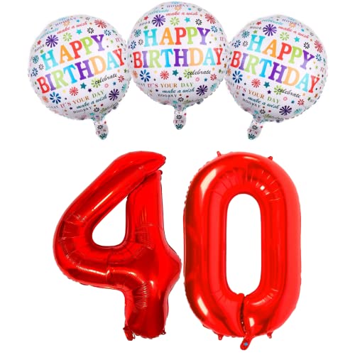 DIWULI Geburtstagsdeko 40 Jahre Set - 40. Geburtstag Deko Rot, Happy Birthday Deko Luftballon 40 Geburtstag Folienballon Geburtstag Deko Zahl 40 Jahre Party-Deko Mann Frau Zahlen-Ballon Dekoration von DIWULI