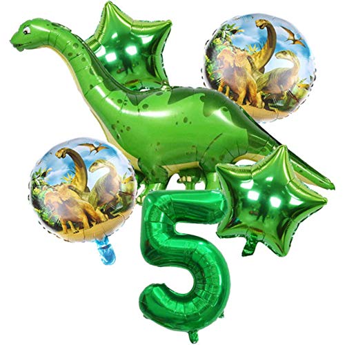 DIWULI Dino Geburtstag Deko 5 Jahre - Dino Luftballons Zahl von DIWULI