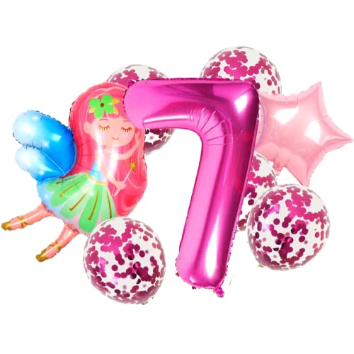 DIWULI Feen Geburtstag 7 Jahre - Feen Luftballons Zahl Set von DIWULI