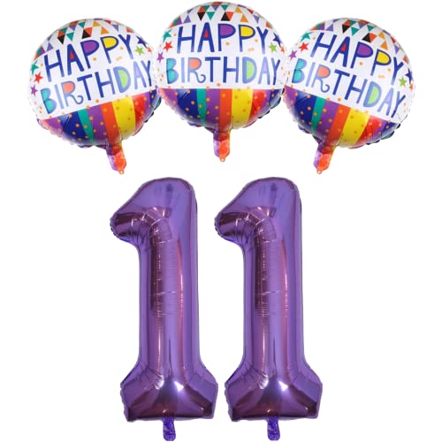 DIWULI Geburtstagsdeko 11 Jahre Set - 11. Geburtstag Deko Lila Happy Birthday Deko Luftballon 11 Geburtstag Folienballon Geburtstag Deko Zahl 11 Jahre Party-Deko Junge Mädchen Zahlen-Ballon Dekoration von DIWULI