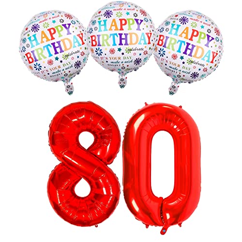 DIWULI Geburtstagsdeko 80 Jahre Set - 80. Geburtstag Deko Rot, Happy Birthday Deko Luftballon 80 Geburtstag Folienballon Geburtstag Deko Zahl 80 Jahre Party-Deko Mann Frau Zahlen-Ballon Dekoration von DIWULI