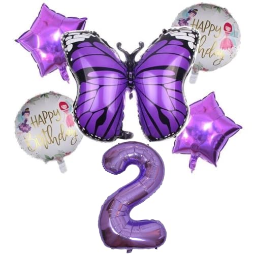 DIWULI Geburtstagsdeko Schmetterling Deko 2 Jahre Set - Luftballon Schmetterling, Zahlen-Ballon Zahl 2 Luftballon Lila, Folienballon Tiere Deko Happy Birthday Deko Fee Mädchen Dekoration Party-Deko DIWULI Geburtstagsdeko Schmetterling Deko 2 Jahre Set - Luftballon Schmetterling, Zahlen-Ballon Zahl 2 Luftballon Lila, Folienballon Tiere Deko Happy Birthday Deko Fee Mädchen Dekoration Party-Deko von DIWULI