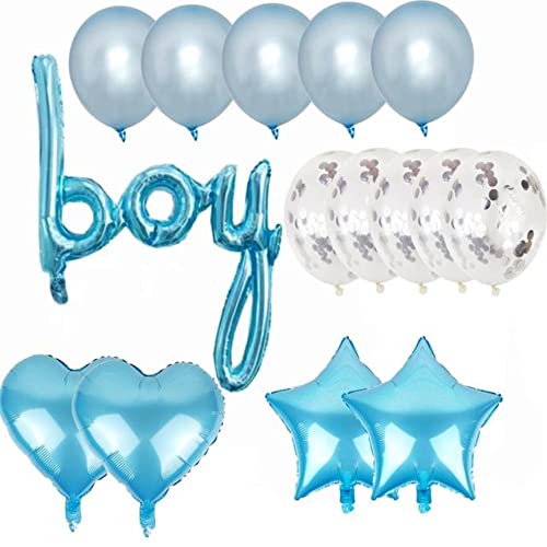 DIWULI Geschlechts-Reveal Party Ballon-Set, Boy Geschlecht offenbaren Junge Luftballons Blau Geschlechts-Verkündung Gender-Reveal Kinder-Geburtstag Folien-Ballons Dekoration Geburt Herz-Ballon von DIWULI