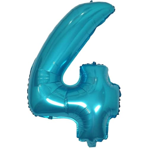 DIWULI Luftballon 4 Geburtstag XL Blau - Folienballon 4, Zahl 4 Ballon 4 Jahre, Geburtstagsdeko 4. Geburtstag Party-Deko Junge Mädchen, Zahlen-Ballon Groß Dekoration, Zahlen-Luftballon Nummer von DIWULI