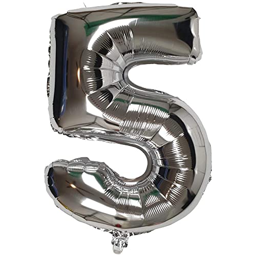 DIWULI Luftballon 5 Geburtstag XL Silber - Zahl 5 Ballon DIWULI Luftballon 5 Geburtstag XL Silber - Zahl 5 Ballon von DIWULI