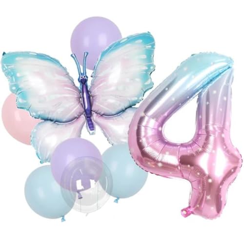 DIWULI Schmetterling Zahl 4 Luftballons - Deko Geburtstag von DIWULI
