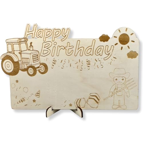 DIWULI Tischschild Happy Birthday Trecker | zum Aufstellen auf Tisch | Made in Germany | Tisch-Deko für Kinder-Geburtstag Junge Mädchen | Dekoration Traktor Bauer Landwirtschaft von DIWULI