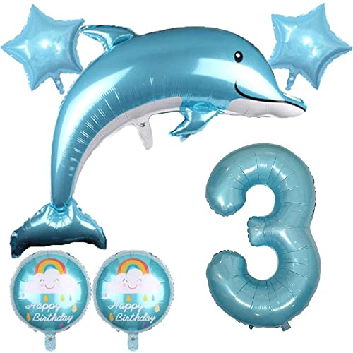 DIWULI großes Delfin Luftballon Set, XXL Zahl 3 Zahlen-Ballon Blau, Muschel Folien-Ballons Happy Birthday, 3. Kinder-Geburtstag Mädchen, Motto-Party, Dekoration, Meer, Meerestier, Folien-Luftballon DIWULI großes Delfin Luftballon Set, XXL Zahl 3 Zahlen-Ballon Blau, Muschel Folien-Ballons Happy Birthday, 3. Kinder-Geburtstag Mädchen, Motto-Party, Dekoration, Meer, Meerestier, Folien-Luftballon von DIWULI