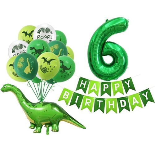 DIWULI großes Dinosaurier Luftballon Set mit Girlande, Dino-Ballon, XL Zahl 6 Zahlen-Ballon grün, Happy Birthday Banner Folien-Ballon 6. Kinder-Geburtstag Junge, Motto-Party, Dekoration, Latex-Ballon von DIWULI