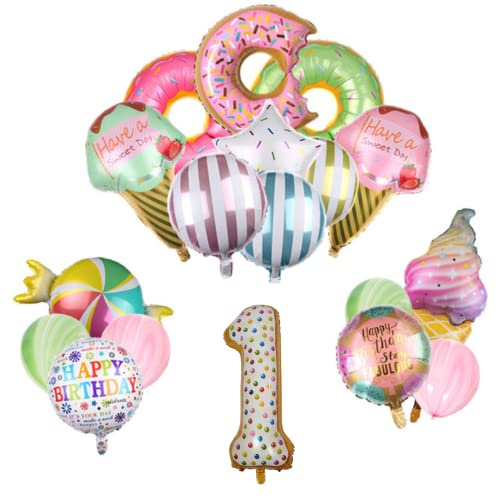 DIWULI Geburtstagsdeko 1 Jahr Luftballons riesiges Set - Luftballons 1 Geburtstag Donut EIS Sweets, Folienballon 1, Zahl 1 Ballon 1 Jahr Deko Kinder-Geburtstag Junge Mädchen Dekoration Zahlen-Ballon von DIWULI