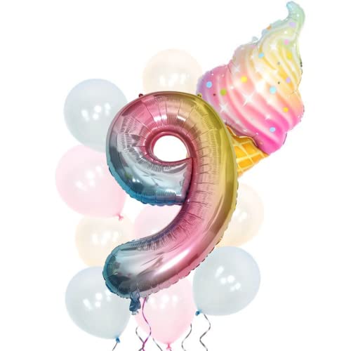 DIWULI Geburtstagsdeko 9 Jahre Luftballons Eis-Tüte Set von DIWULI