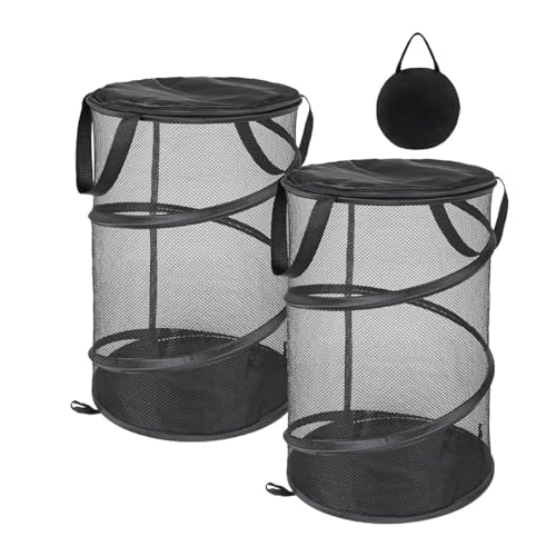 2 Stück Faltbarer Wäschekörbe mit Deckel, Pop-Up Mesh Laundry Baskets, Tragbar Wäschekörbe Schwarz aus Netzstoff,Wäschekörbe mit Henkel für Camping,Reisen,Kleidung,Kinderzimmer Organizer (Schwarz) 2 Stück Faltbarer Wäschekörbe mit Deckel, Pop-Up Mesh Laundry Baskets, Tragbar Wäschekörbe Schwarz aus Netzstoff,Wäschekörbe mit Henkel für Camping,Reisen,Kleidung,Kinderzimmer Organizer (Schwarz) von DIXIOUJAI