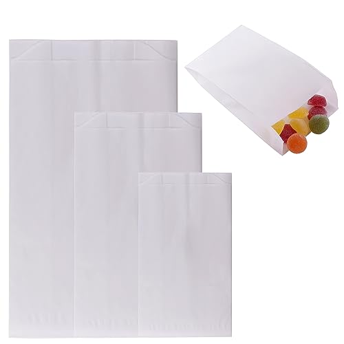 DIY-24H | 3 verschiedene Größen wählbar | Papiertüten Farbe Weiss Geschenktüten Papier, Kleine Tüten Süßigkeiten, Kraftpapiertüten, Plätzchentüten, Brottüten, Brötchentüten (120x210x45mm, 250 Stück) von DIY-24H