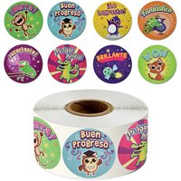 100-500pcs Spanish Reward Stickers Encouragement Sticker Roll For Kids Motivational Stickers With Cute Animals For Students