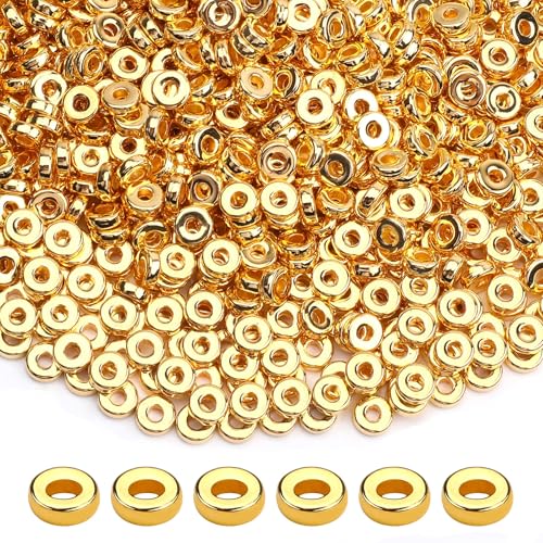 1500 Stück 6 mm große, flache, runde Abstandshalter-Perlen, Scheibe, lose Schmuckherstellung, Perlen für DIY-Armbänder, Halsketten, Ohrringe, Bastelbedarf 1500 Stück 6 mm große, flache, runde Abstandshalter-Perlen, Scheibe, lose Schmuckherstellung, Perlen für DIY-Armbänder, Halsketten, Ohrringe, Bastelbedarf von DECYOOL