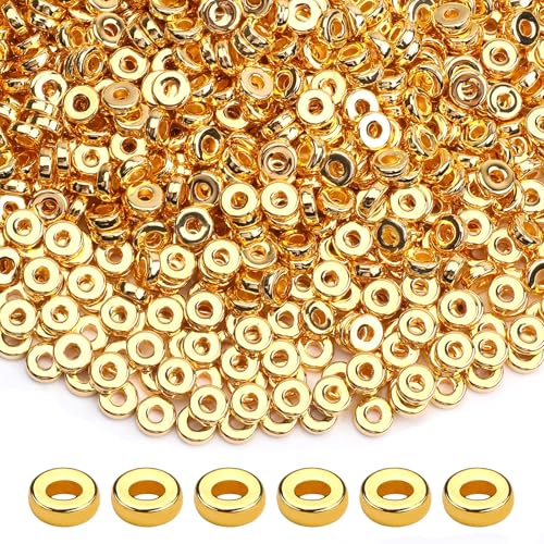 1500 Stück 6 mm Gold Flache Runde Abstandshalter Perlen Scheibe Lose Schmuckherstellung Perlen für DIY Armband Halskette Ohrring Bastelbedarf von DECYOOL