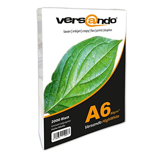 versando 20.000 Blatt Papier DIN A6 HighWhite 80 Druckerpapier Universalpapier Kopierpapier Rezeptpapier hochweiß (105 x 148 mm) 2 Karton von versando