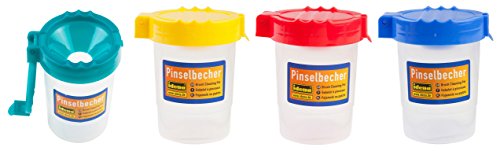 4 Pinselbecher mit Deckel je 1x gelb, türkis, blau, rot