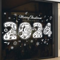 4pcs Christmas New Year Stickers Santa Claus Snowman Window Decals Electrostatic Wall Sticker 2024 Home Navidad Party Decoration