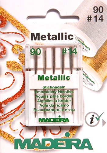 5 Madeira Sticknadeln für Metallic Garn Flachkolben für Nähmaschine Stärke 90/14