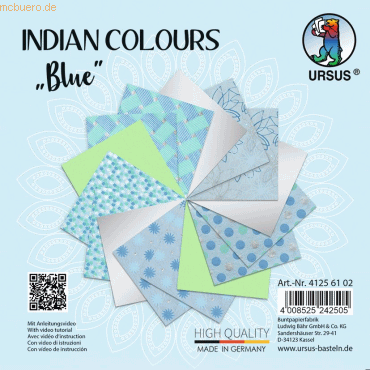 5 x Ludwig Bähr Naturpapier Indian Colours 13,7x13,7cm VE=15 Blatt blu von Ludwig Bähr