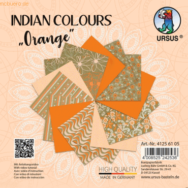 5 x Ludwig Bähr Naturpapier Indian Colours 13,7x13,7cm VE=15 Blatt ora von Ludwig Bähr